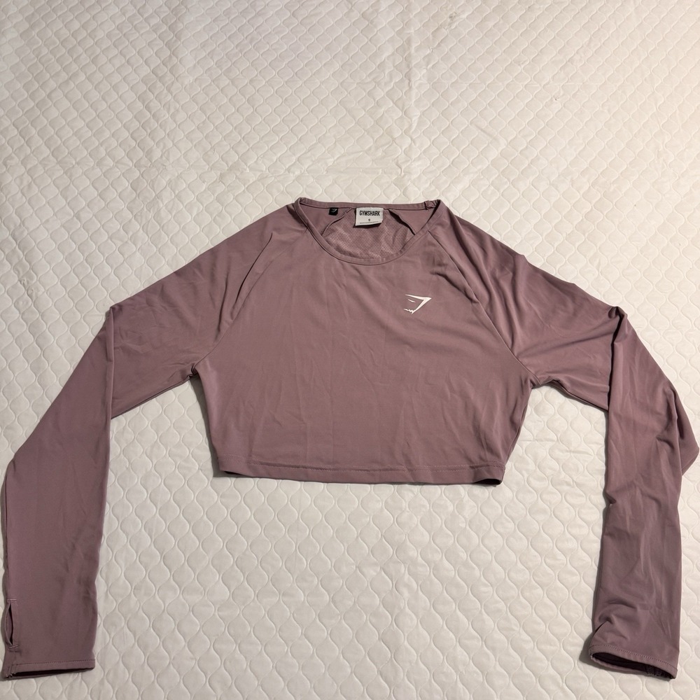 Gymshark Small Pink Mauve Training Cropped Top Long Sleeve Tee Light Breathable